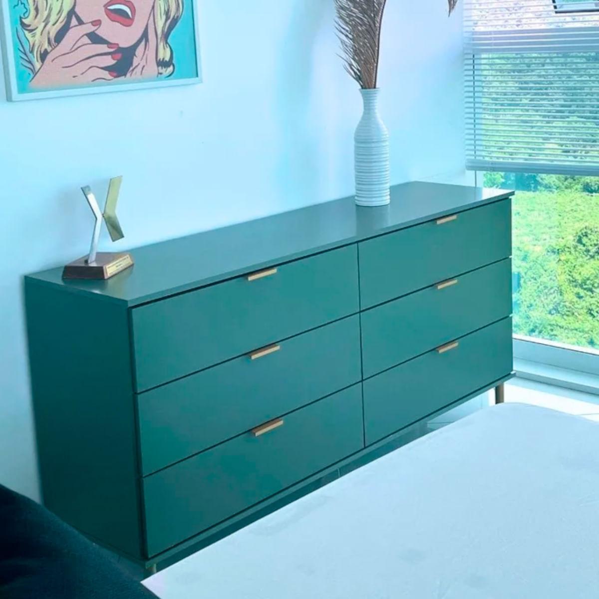 Cômoda 6 Gavetas Verde Oliva em MDF 158x40x76 cm Ditália