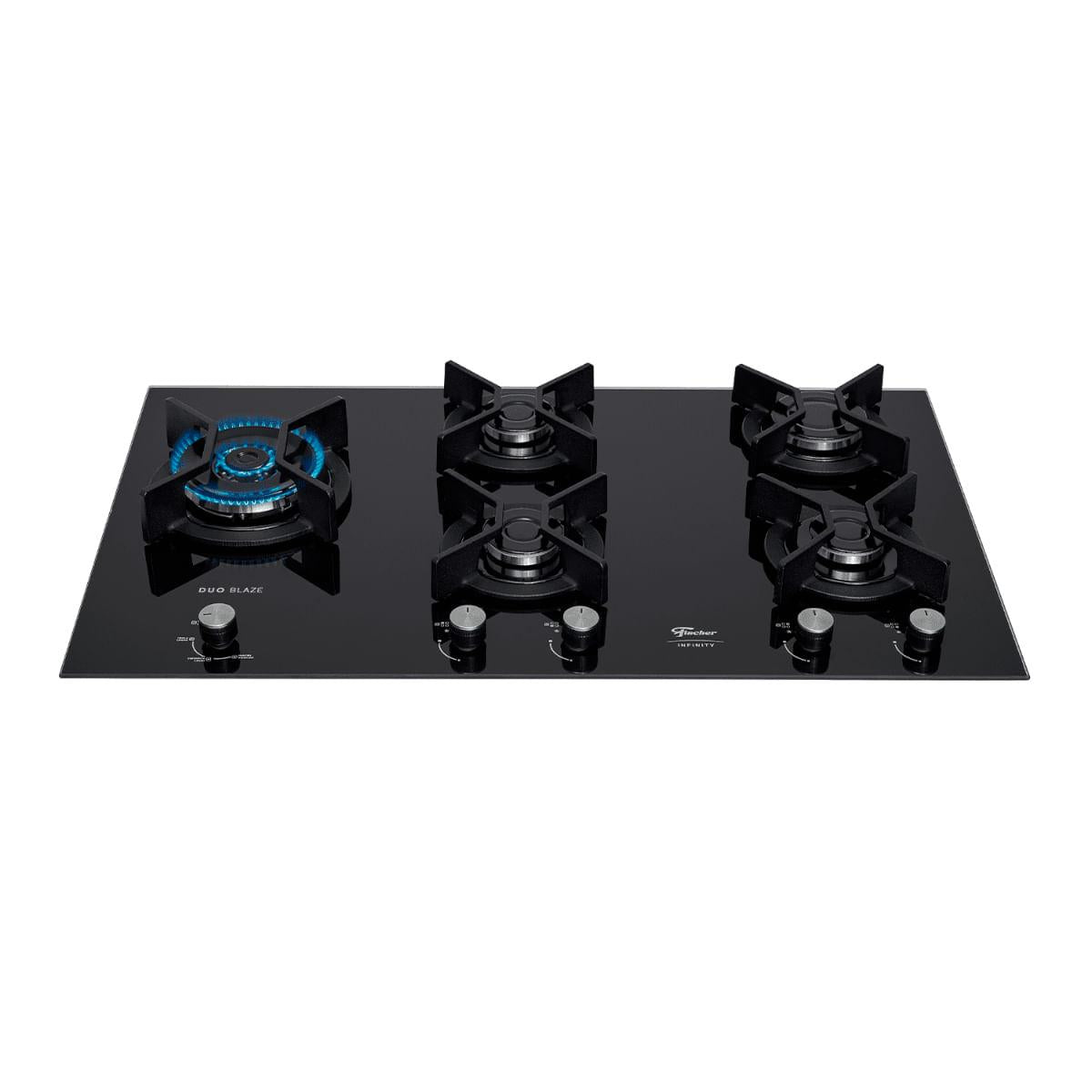 Cooktop a Gás Fischer 5 Bocas Tripla Chama Infinity Duo com Trempe de ferro fundido Mesa Vidro Bivolt