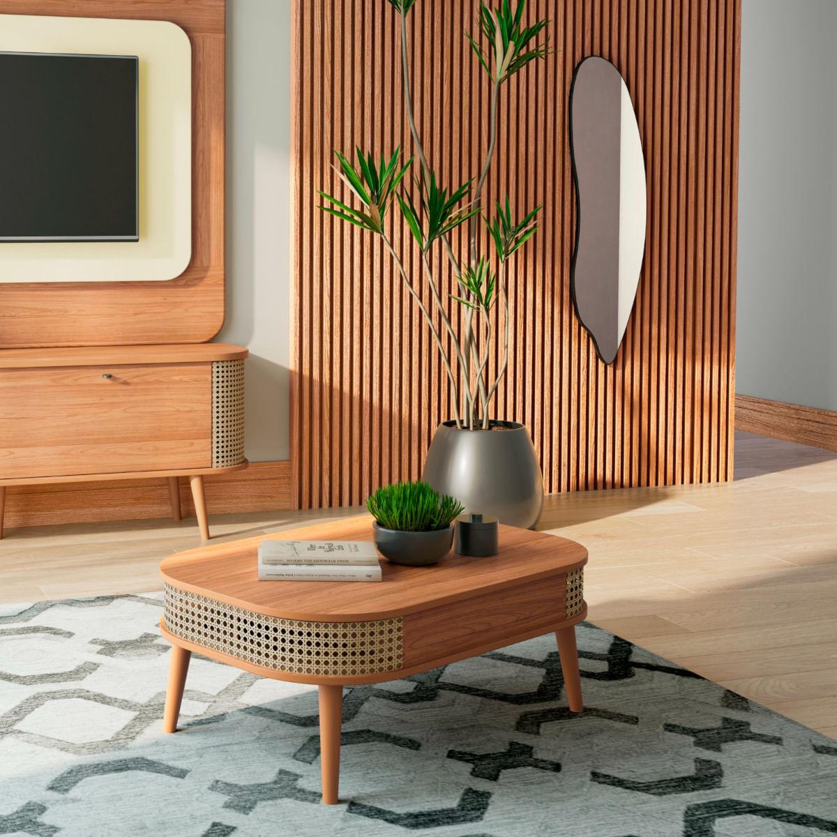 Mesa de Centro em MDF com Tela Natural 90 cm Freijó Dalla Costa