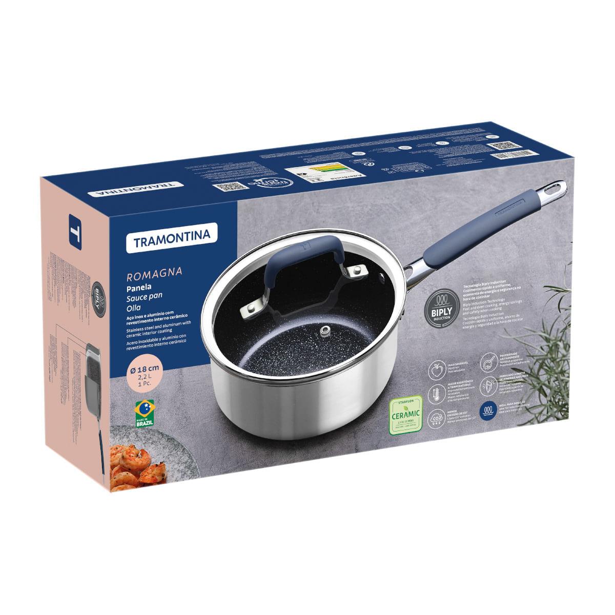 Panela Tramontina Romagna Aço Inox Cerâmico Black Stone 18 cm 2,25 L