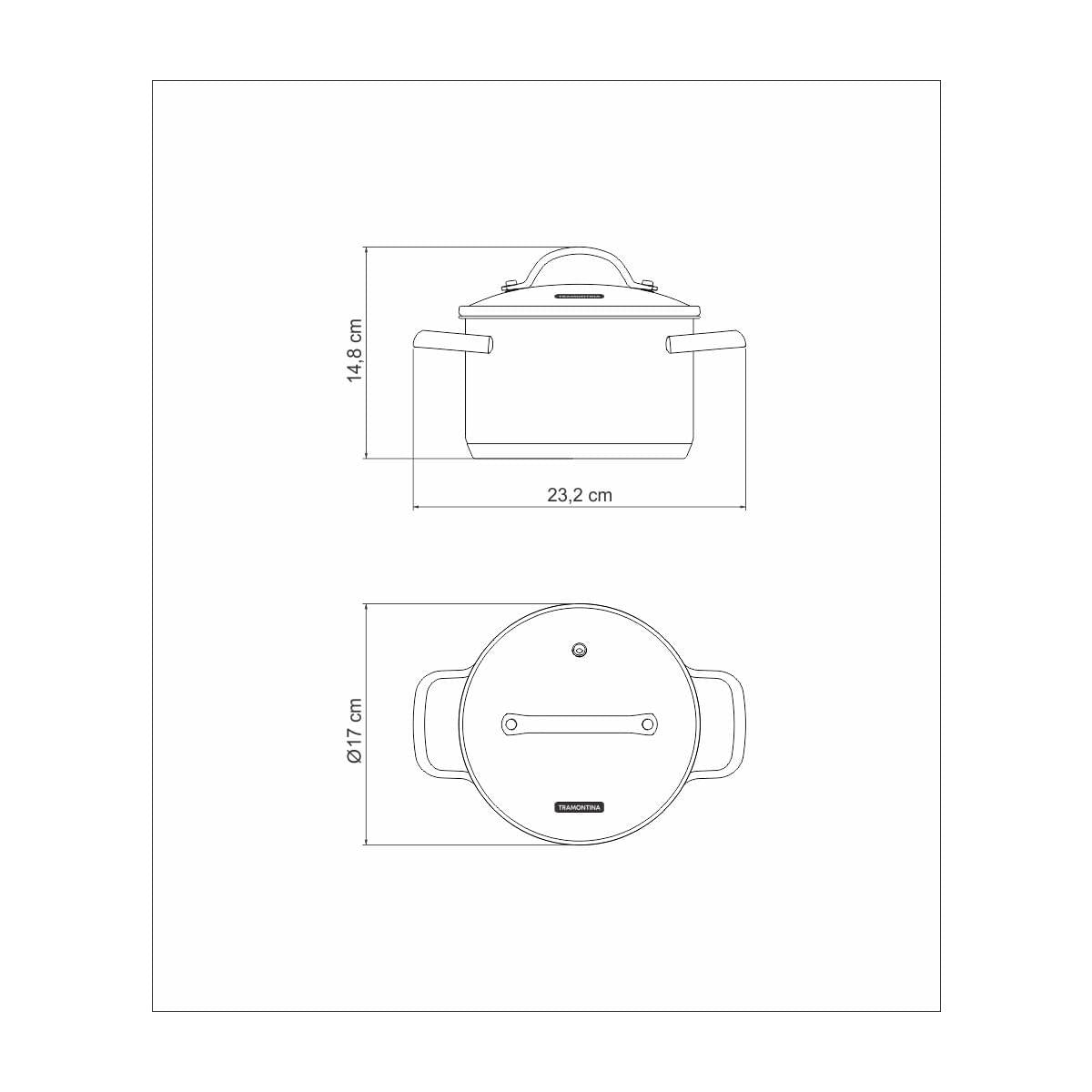 Caçarola Funda Tramontina Una em Aço Inox com Fundo Triplo e Tampa de Vidro 16 cm 1,8 L