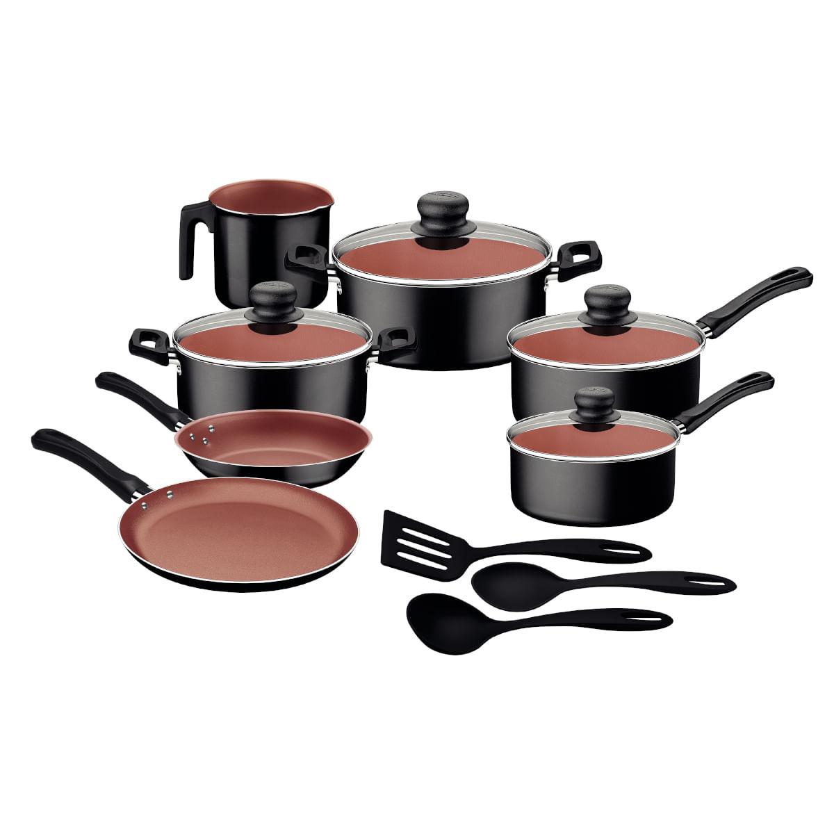 Kit Cozinha Tramontina Caribe 10 Peças em Alumínio Antiaderente Starflon Max Poliéster Preto