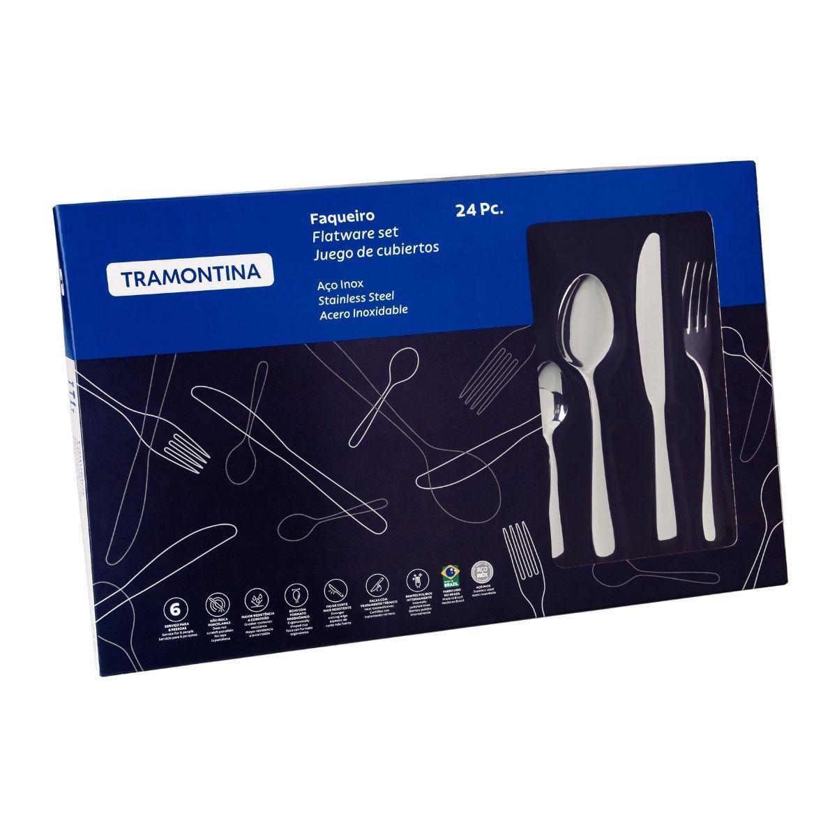 Faqueiro Tramontina Classic Aço Inox com Facas de Mesa Forjadas 24 Peças