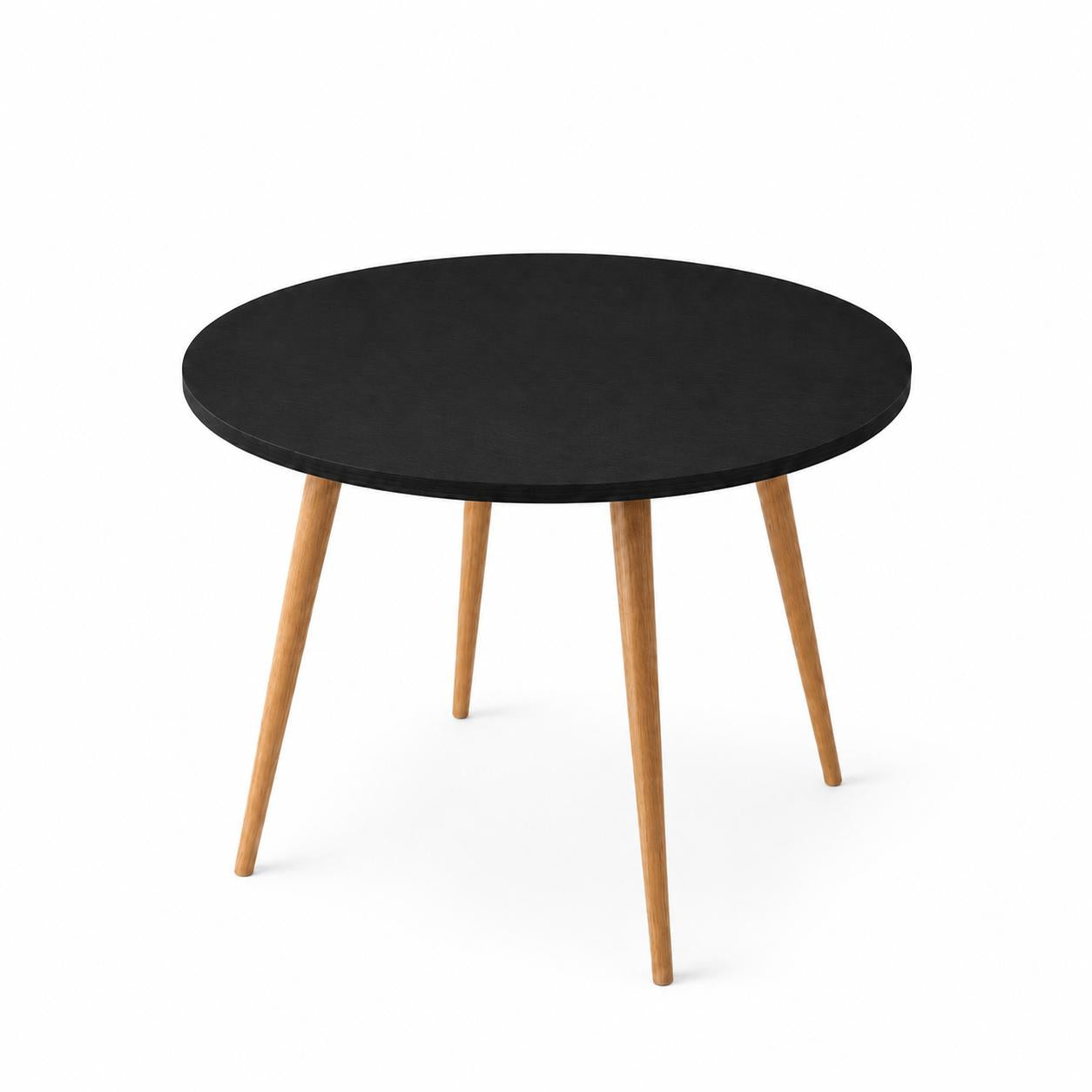 Mesa Jantar Sofia Redonda 80cm Preto Trama 18mm Pés de Madeira Natural Marin