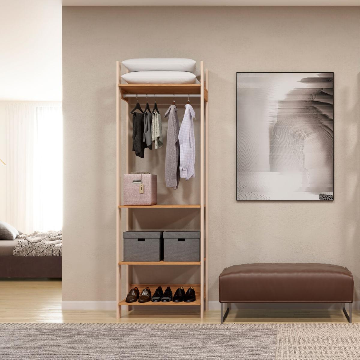Closet em MDF freijó/vanila 73 x 220 cm 4 prateleiras 1 cabideiro tw402 Dalla Costa