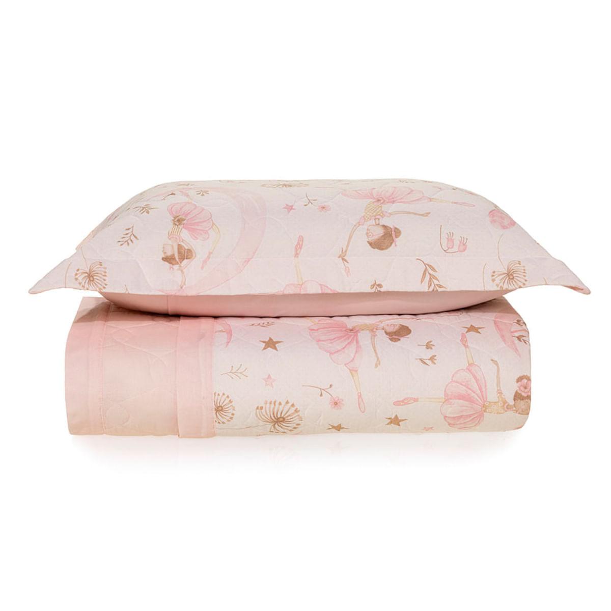 Colcha Infantil Solteiro Karsten 200 Fios 100% Algodão Alícia Estampado Rosa