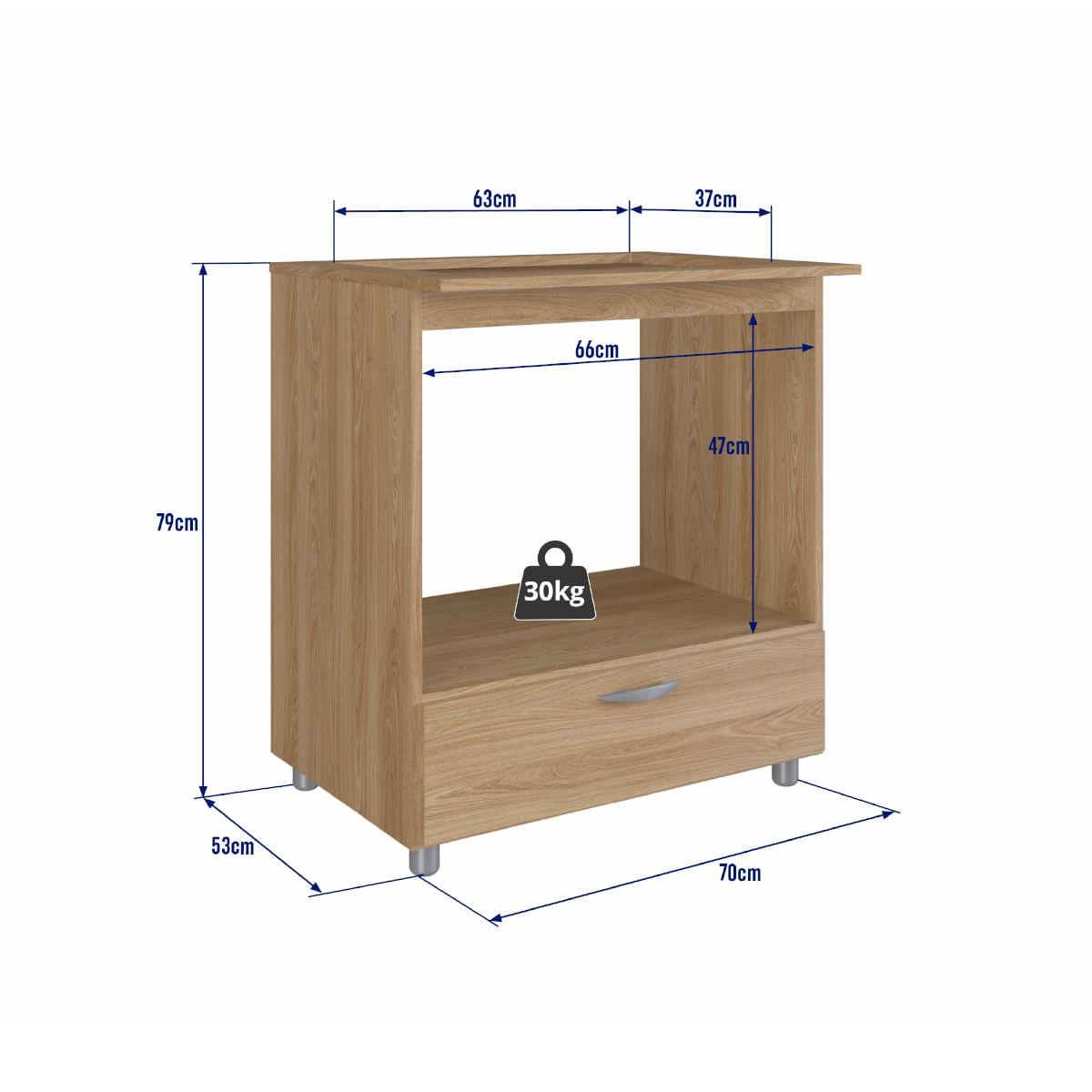 Balcão Forno e Cooktop 5 Bocas com 1 Gaveta em MDP Oak Completa Móveis