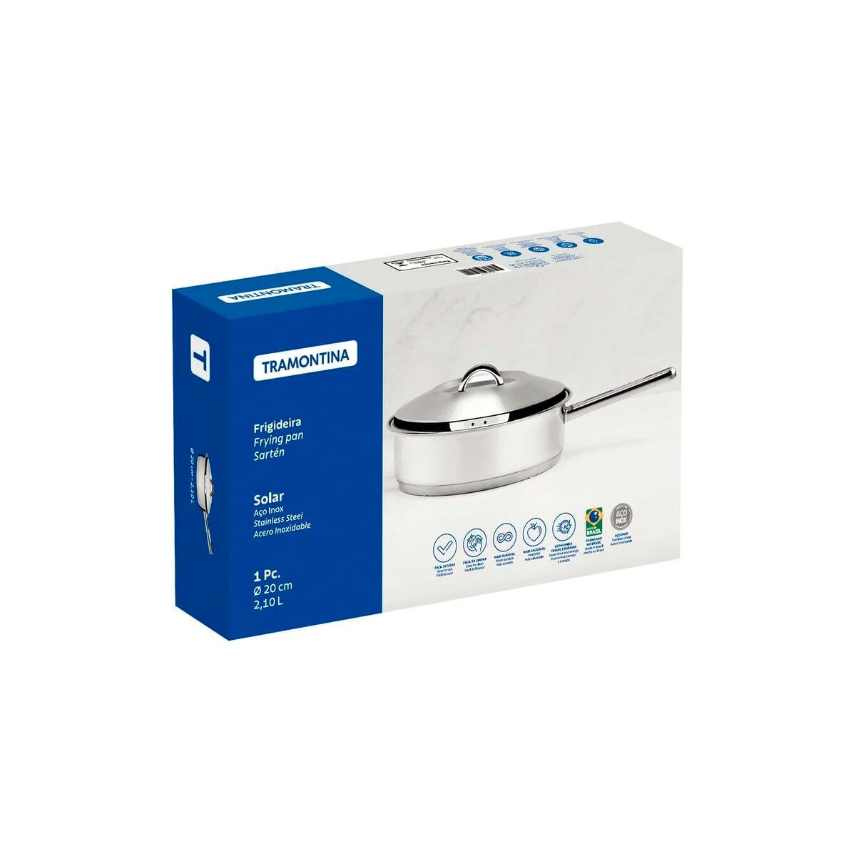 Frigideira Tramontina em Aço Inox com Fundo Triplo Tampa Cabo e Alça 28 cm 4,8 L