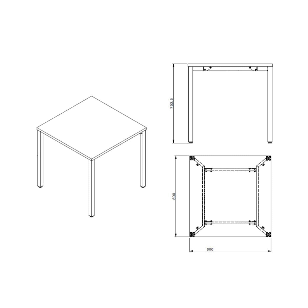 Mesa Parus 4 Lugares 80x80 cm Tampo em MDP 25mm Preto e Pernas em Aço Roal