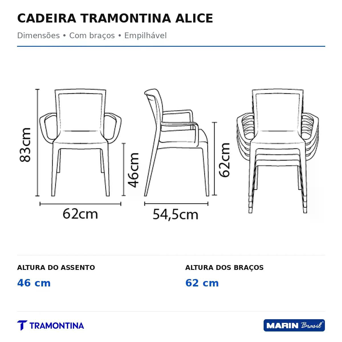 Cadeira Tramontina Alice com Braços Empilhável Preta
