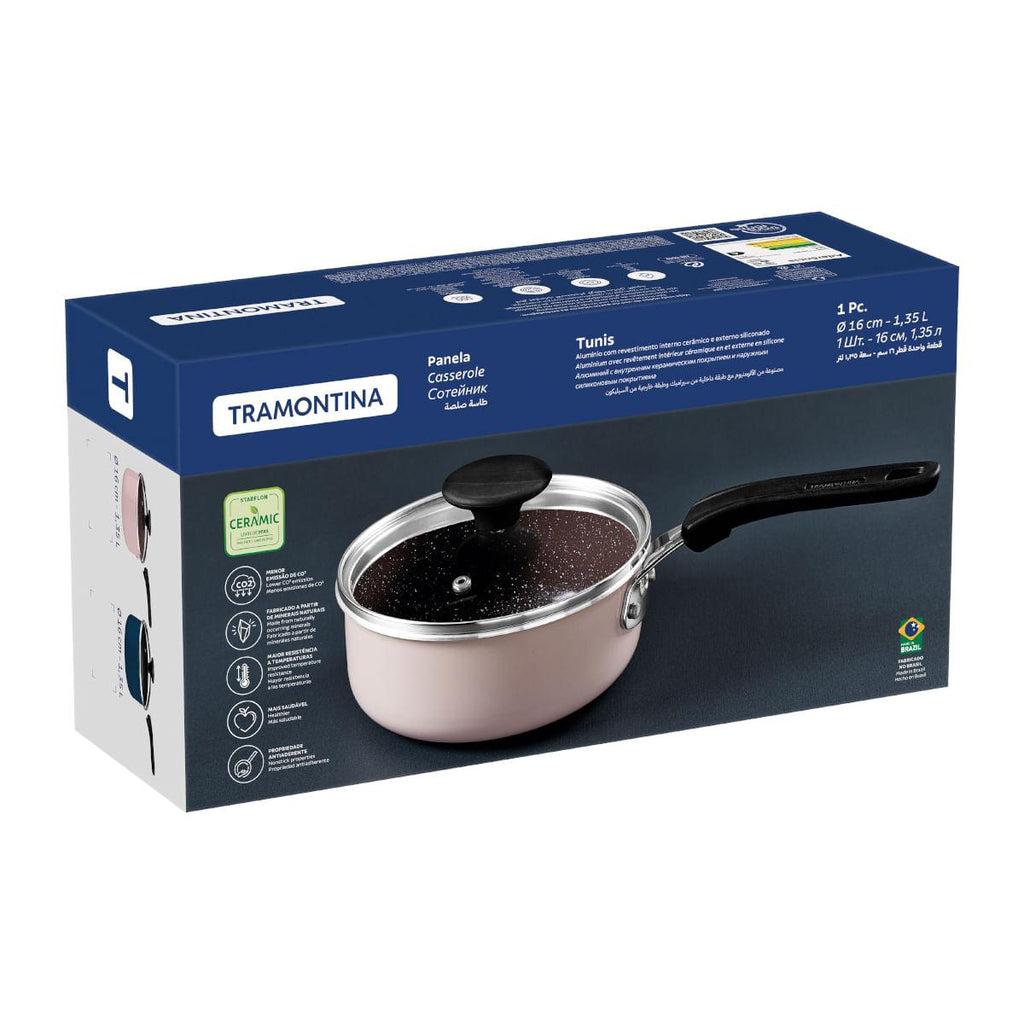 Panela Tramontina Tunis em Alumínio 16 cm 1,35 L Cerâmico Rosa Trufado