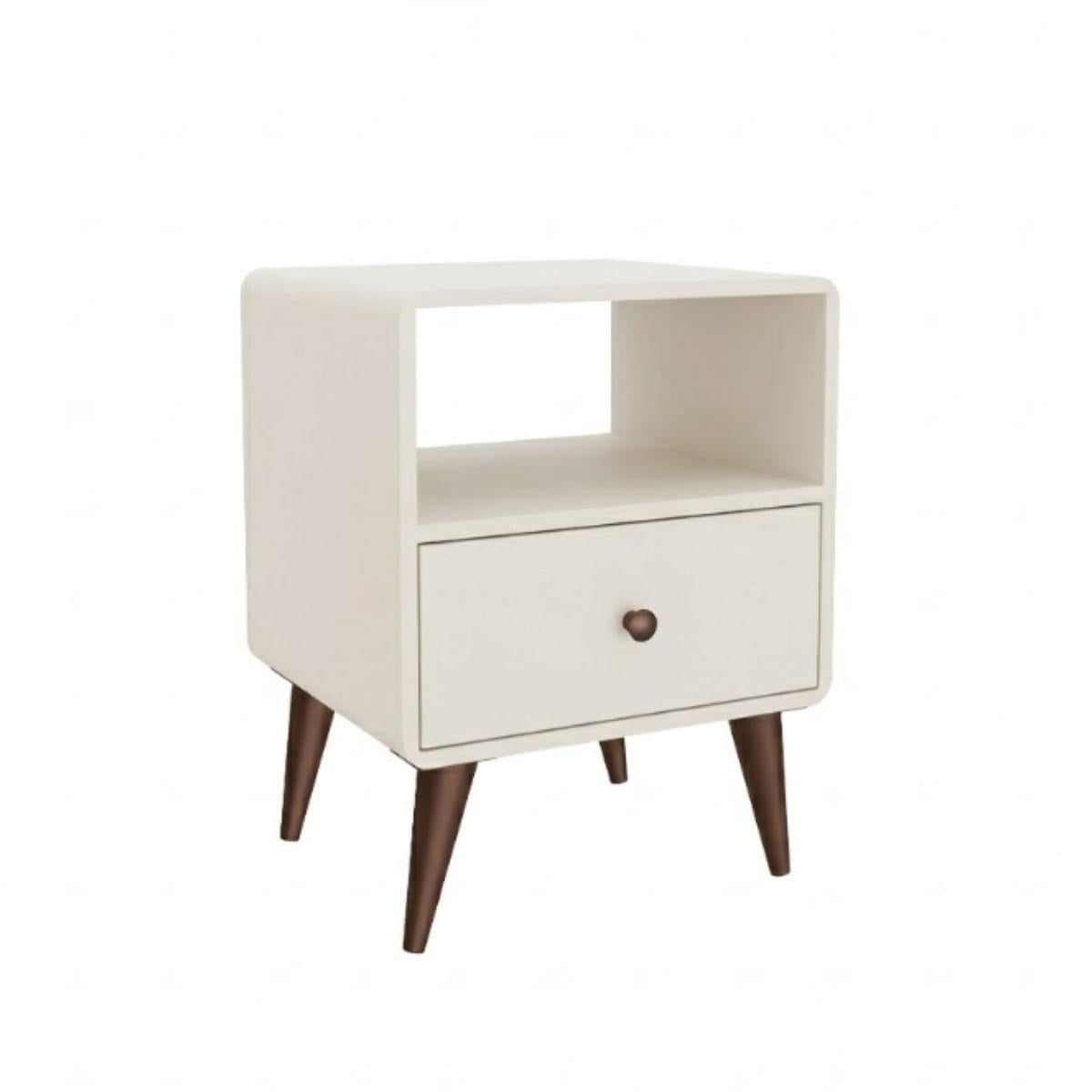 Mesa de Cabeceira 1 Gaveta Curve Off White 45x40x58cm Movelbento