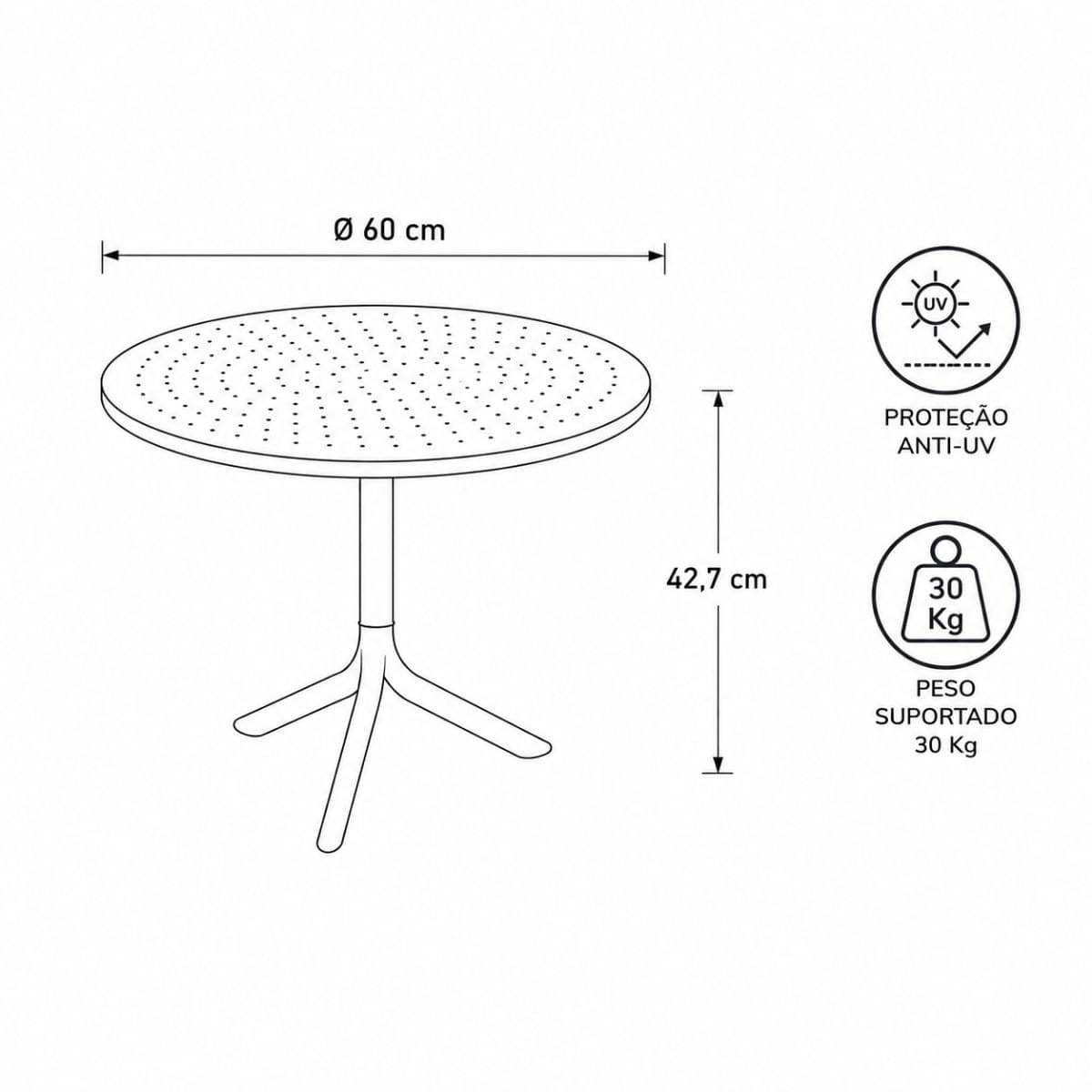 Mesa Redonda de Apoio Livy Aurah 60x43cm Cinza Polipropileno Plaxmetal