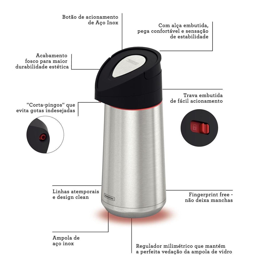 Garrafa Térmica Tramontina Exata em Aço Inox com Ampola de Aço 2 Litros