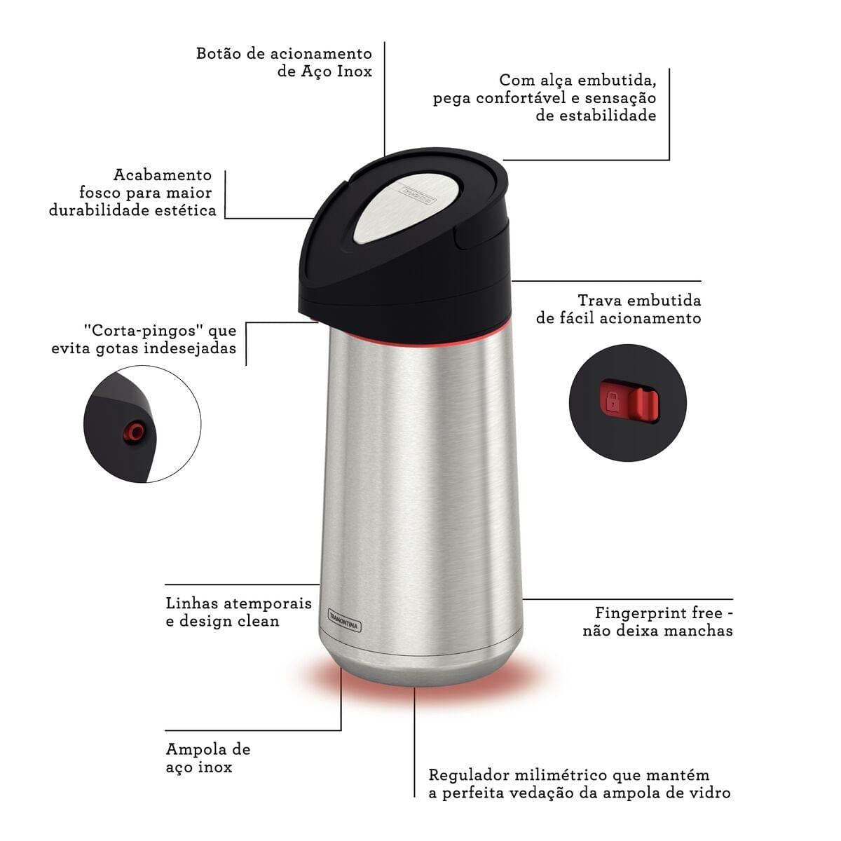 Garrafa Térmica Tramontina Exata em Aço Inox com Ampola de Aço 2 Litros