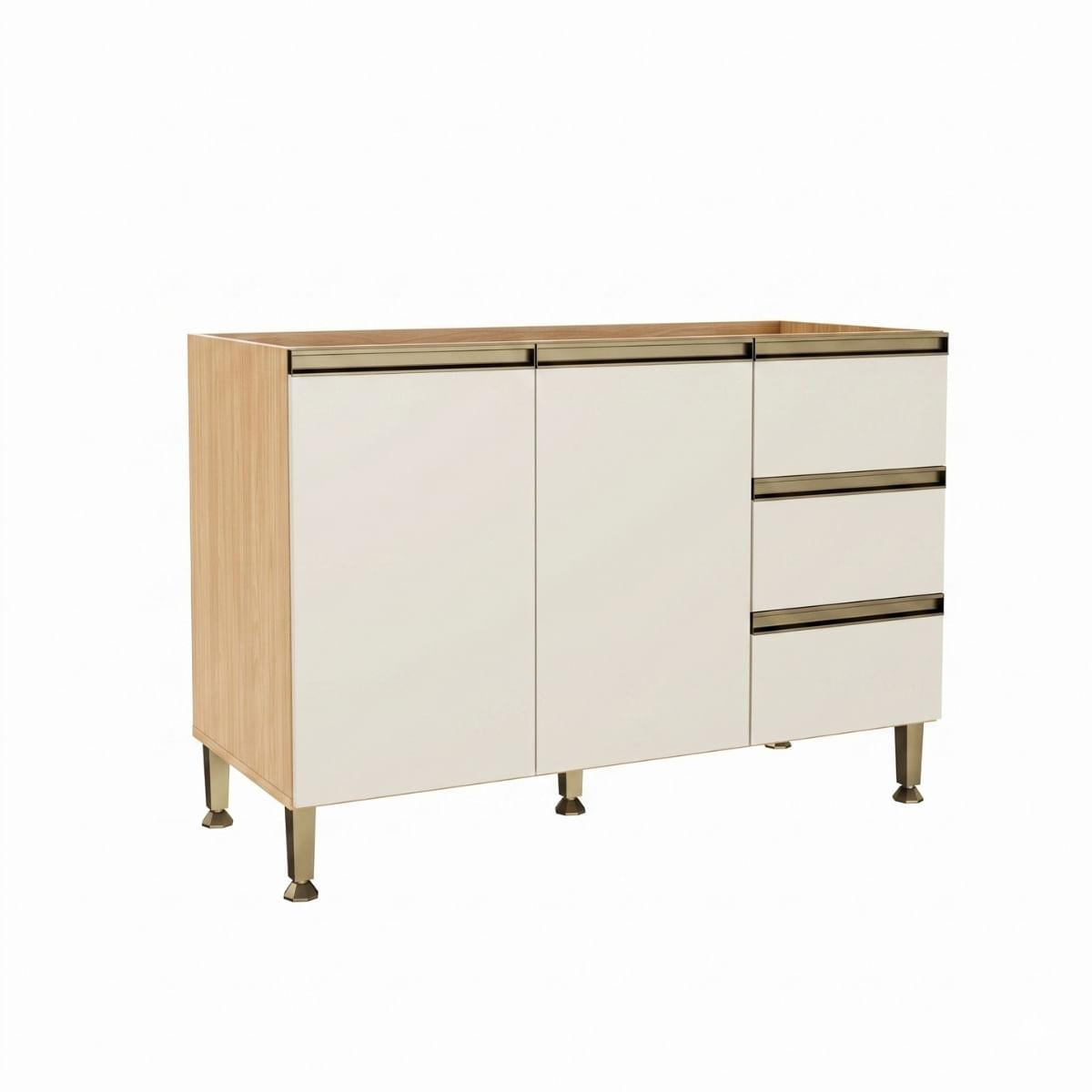 Balcão Rebeca 2 Portas 3 Gavetas 120x88x52cm Mel Off White Movelbento