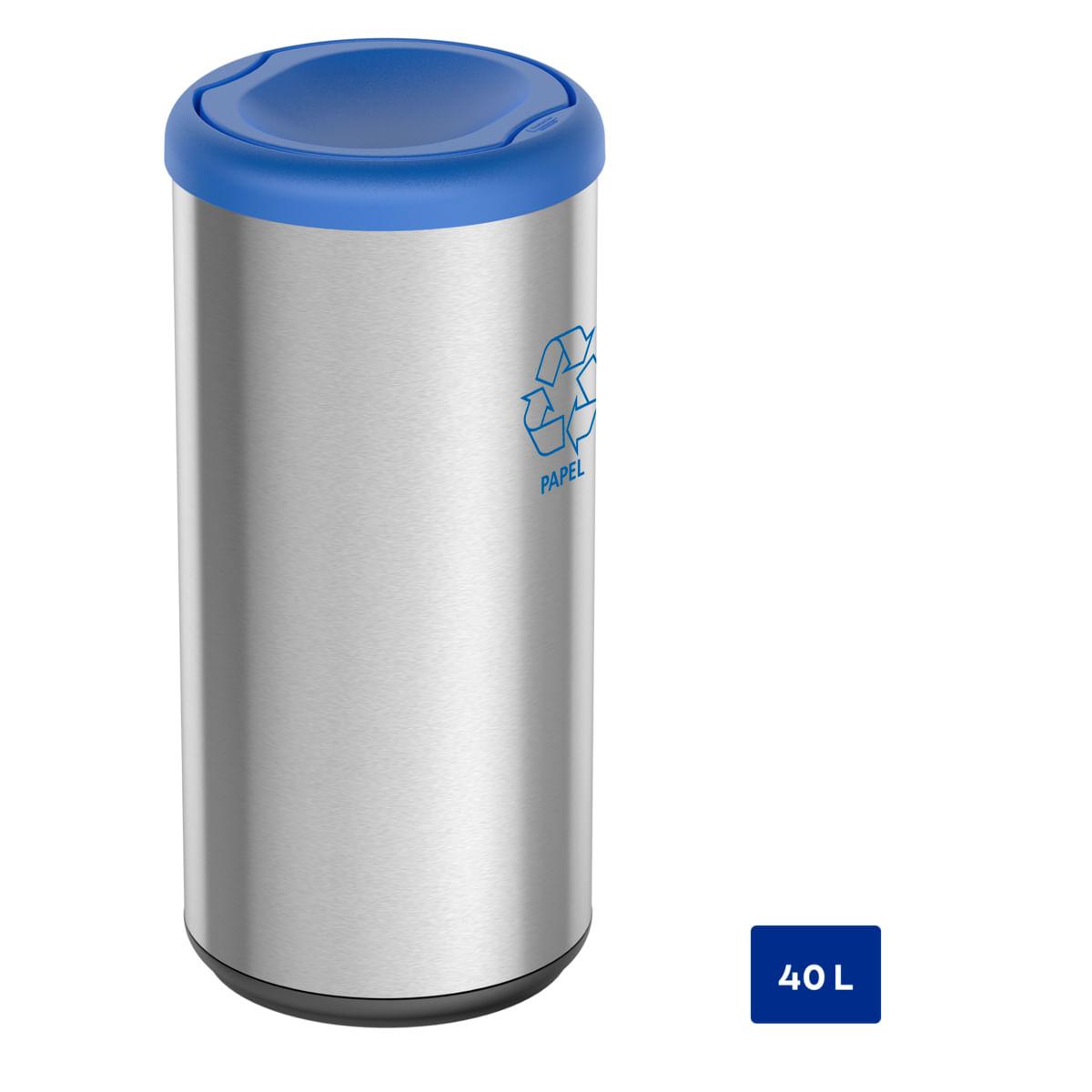 Lixeira Inox Tramontina Piemonte 40 Litros Scotch Brite e Tampa Basculante Azul OUTLET