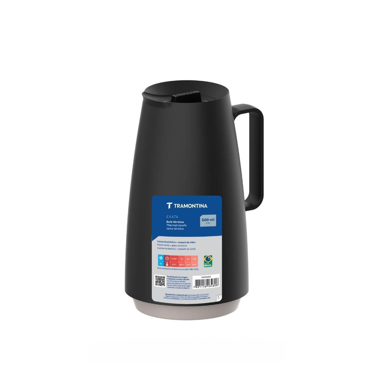 Bule Térmico Tramontina Exata 500ml Preto com Ampola de Vidro