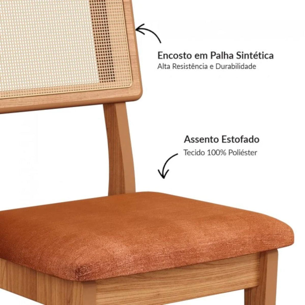 Kit 2 Cadeiras em MDF Freijó Estofado Vermelho Veronese Encosto com Tela Dalla Costa
