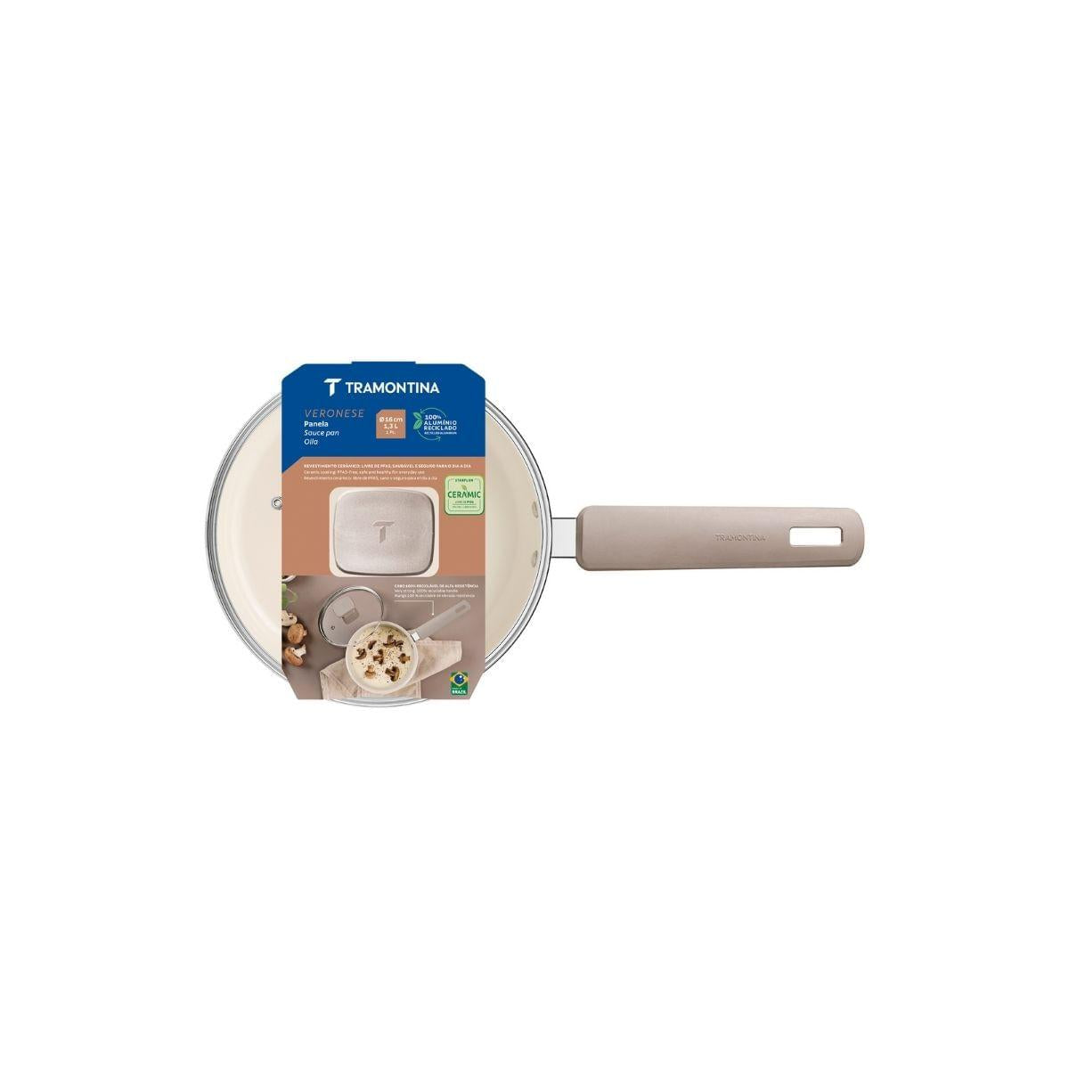 Panela Tramontina Veronese Alumínio e Cerâmica Bege 16cm 1,3 L