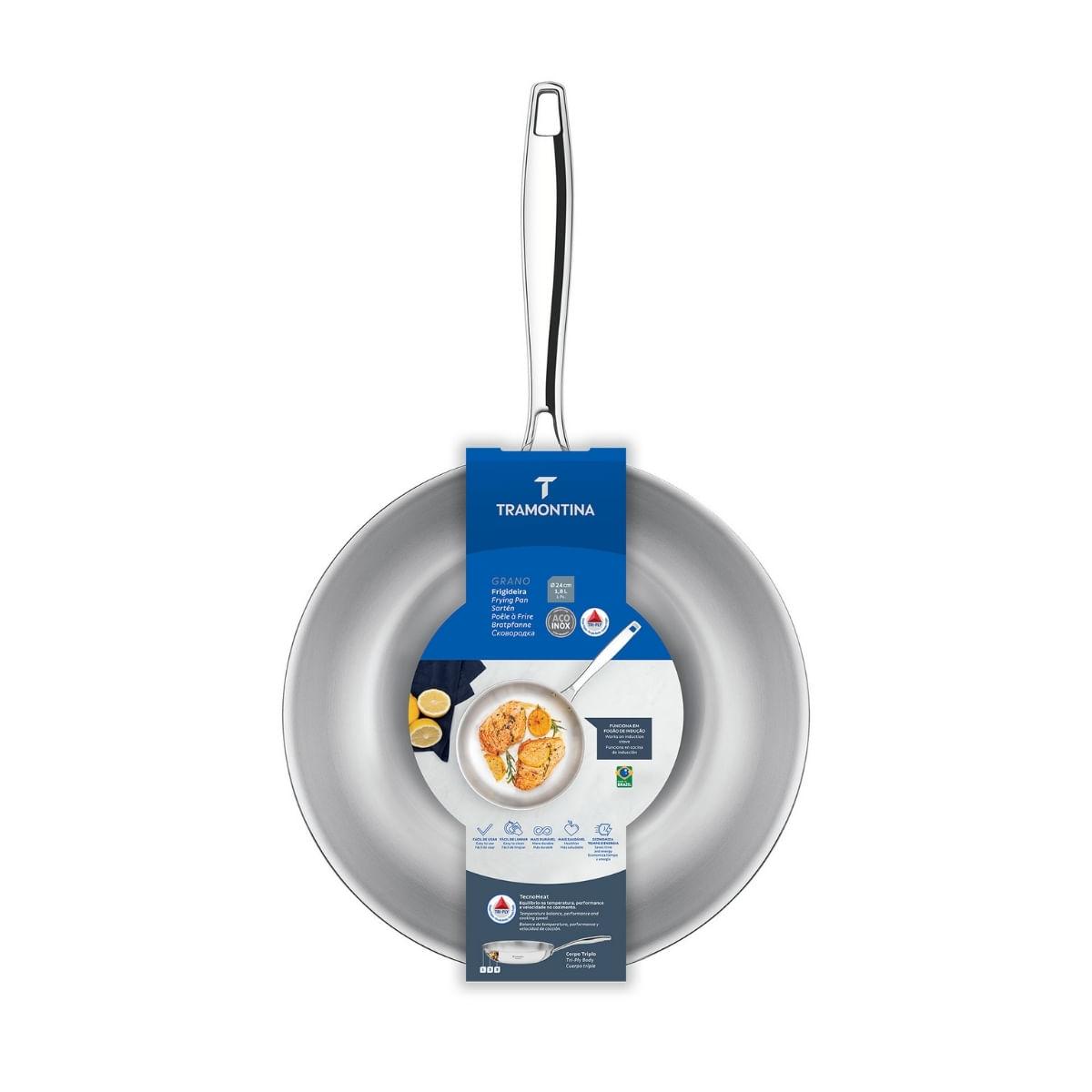 Frigideira Tramontina Grano em Aço Inox 24 cm 1,8L Fundo Triplo Compatível com Indução