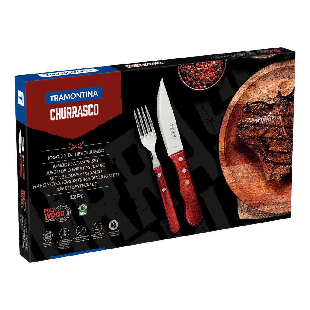 Jogo de Talheres para Churrasco Jumbo Tramontina Vermelho Polywood 12 Peças