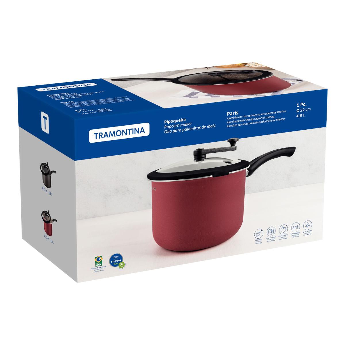 Pipoqueira Tramontina Paris 22 cm 4,8 Litros Vermelho em Alumínio Starflon Max