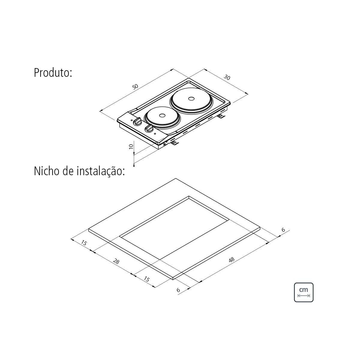 Cooktop Elétrico Tramontina Dominó em Aço Inox com 2 Placas Térmicas em Ferro Fundido