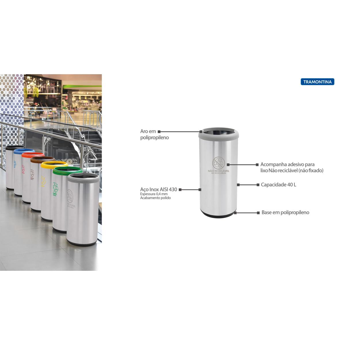 Lixeira Inox Tramontina 40 Litros Cápsula Selecta Plus Cinza
