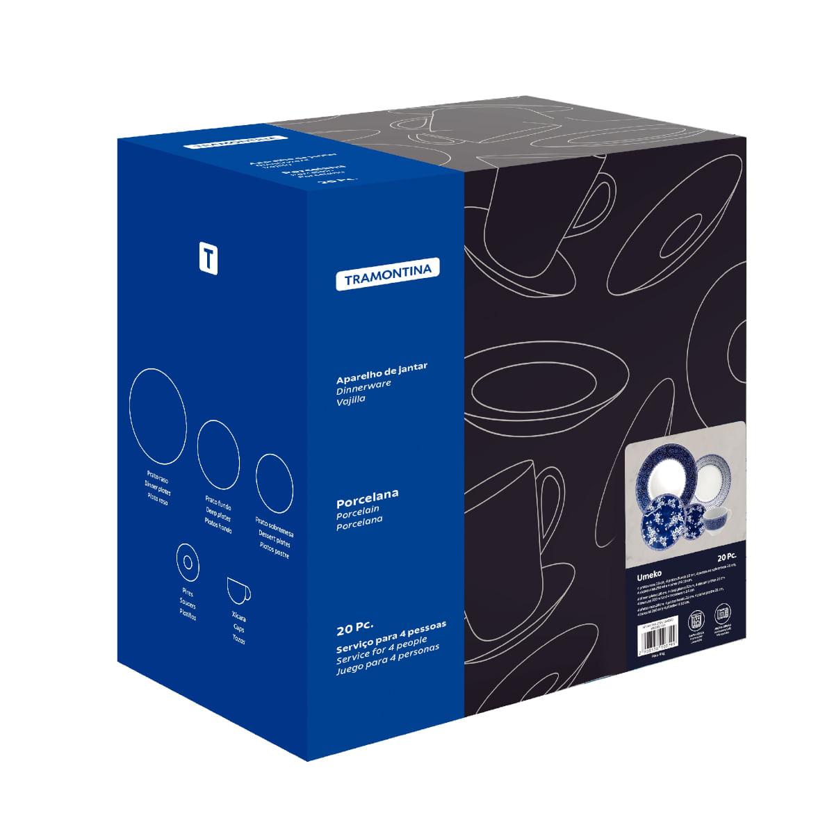 Aparelho de Jantar Tramontina Umeko em Porcelana Decorada 20 Peças