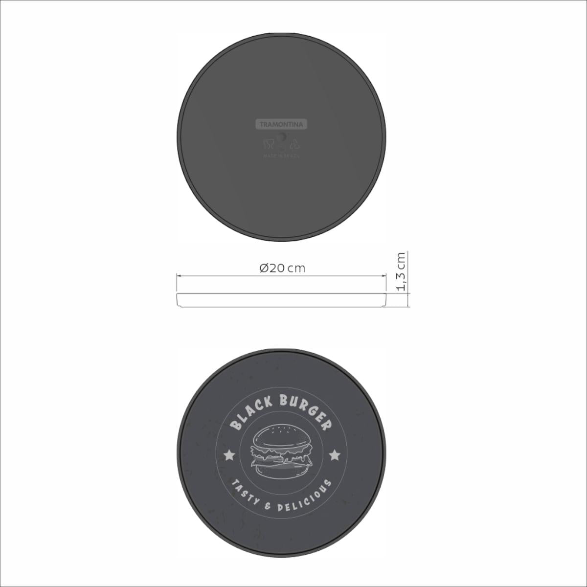 Prato Tramontina Black Burger em Polipropileno Cinza 20 cm