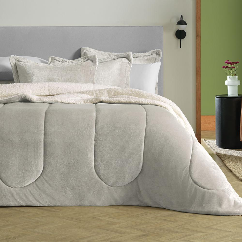 Edredom de Microfibra King Karsten com Porta Travesseiro Sonata Cinza Natural