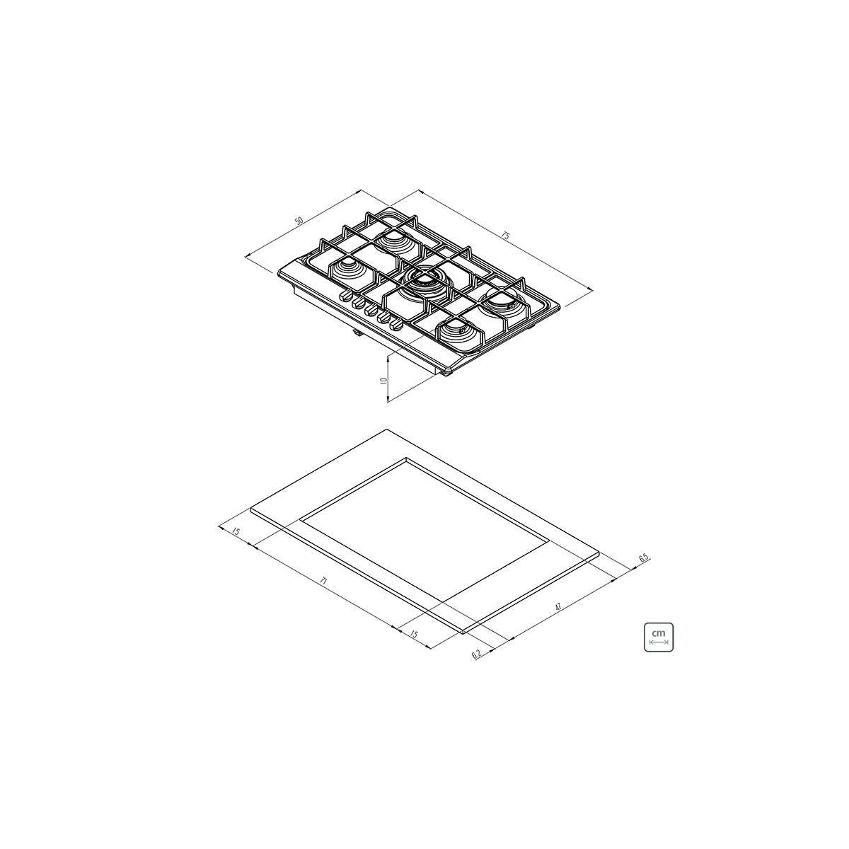 Cooktop a Gás Tramontina New Penta 5GX Tri 75 HE Safestop em Aço Inox e Trempes em Ferro Fundido 5 Queimadores