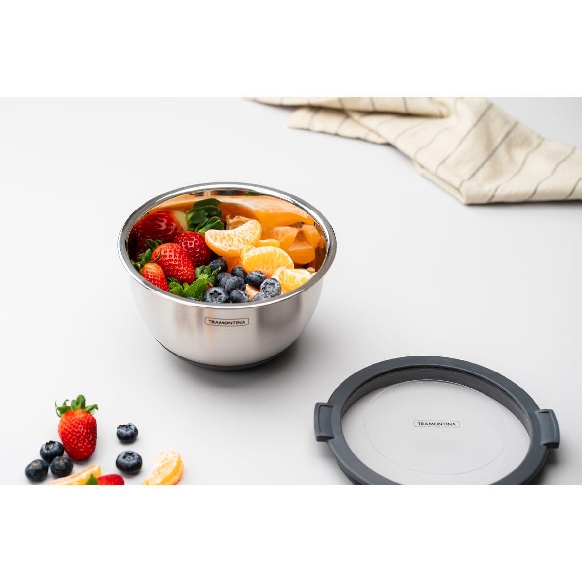 Bowl Tramontina Cucina em Aço Inox com Tampa Plástica 19 cm 1,5 Litros