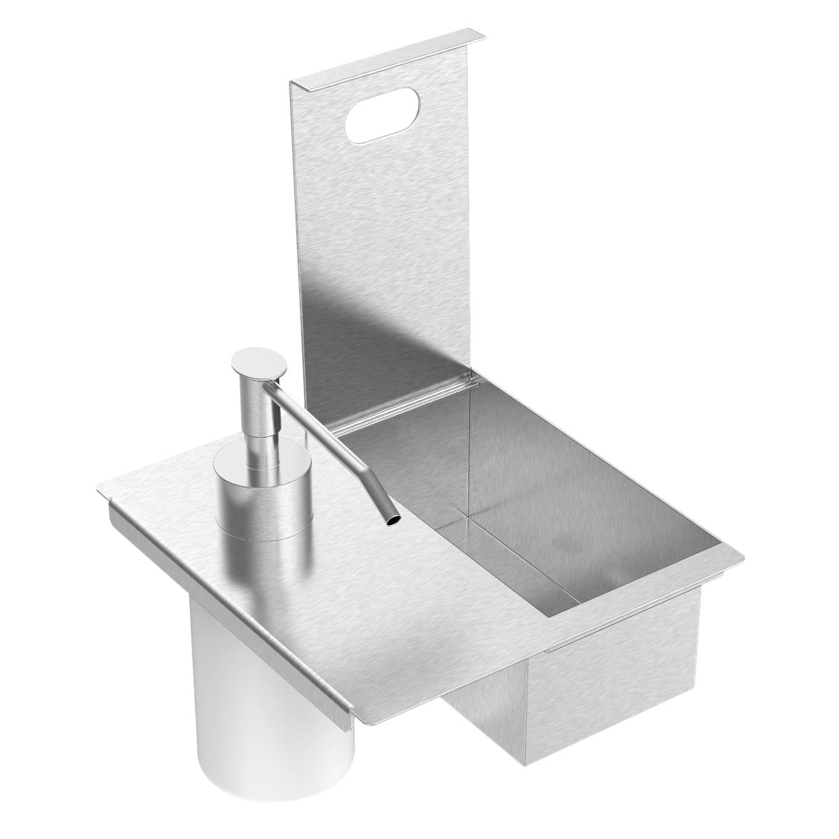 Porta Esponja Tramontina com Tampa e Dosador de Sabão Líquido em Aço Inox para uso em canal organizador 15 x 16 cm