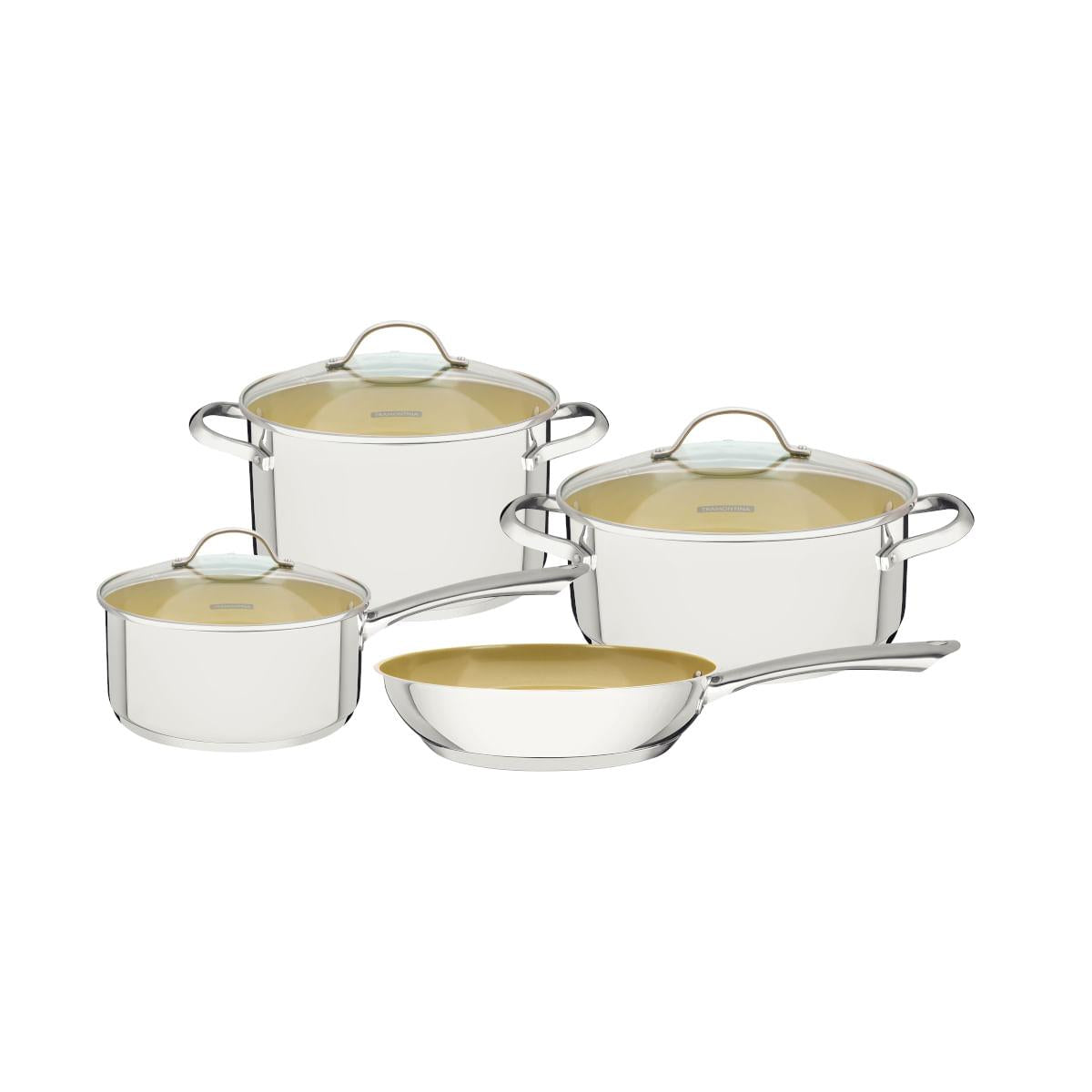 Jogo de Panelas Tramontina Una Ceramic em Aço Inox com Fundo Triplo e Revestimento Interno Cerâmico Verde 4 Peças