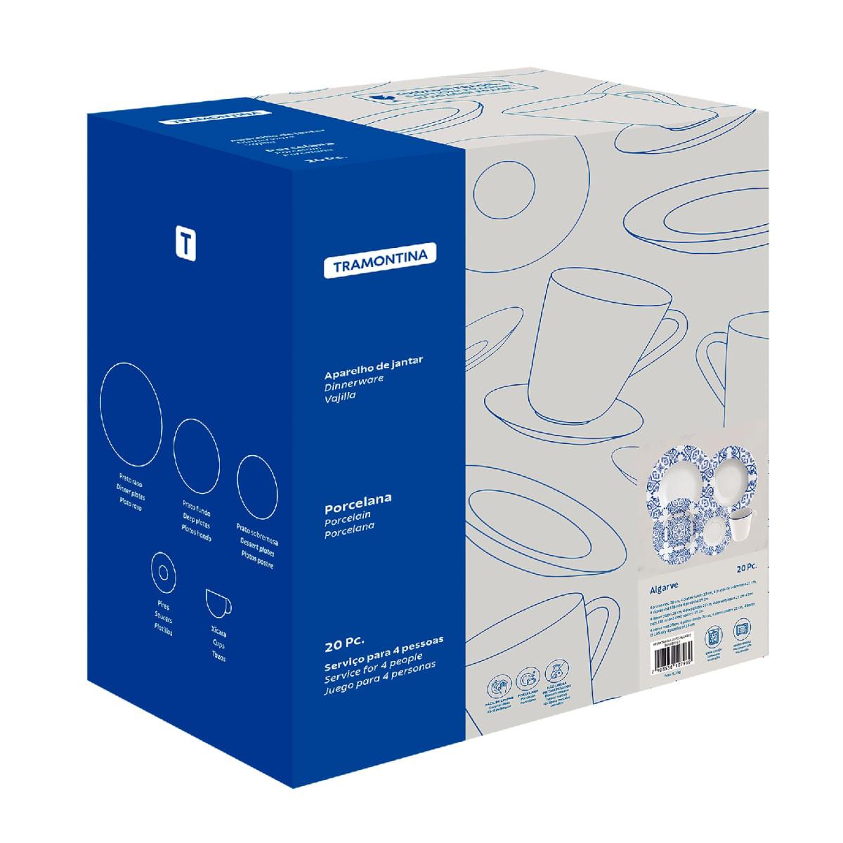 Aparelho de Jantar Tramontina Algarve 20 Peças em Porcelana Decorada