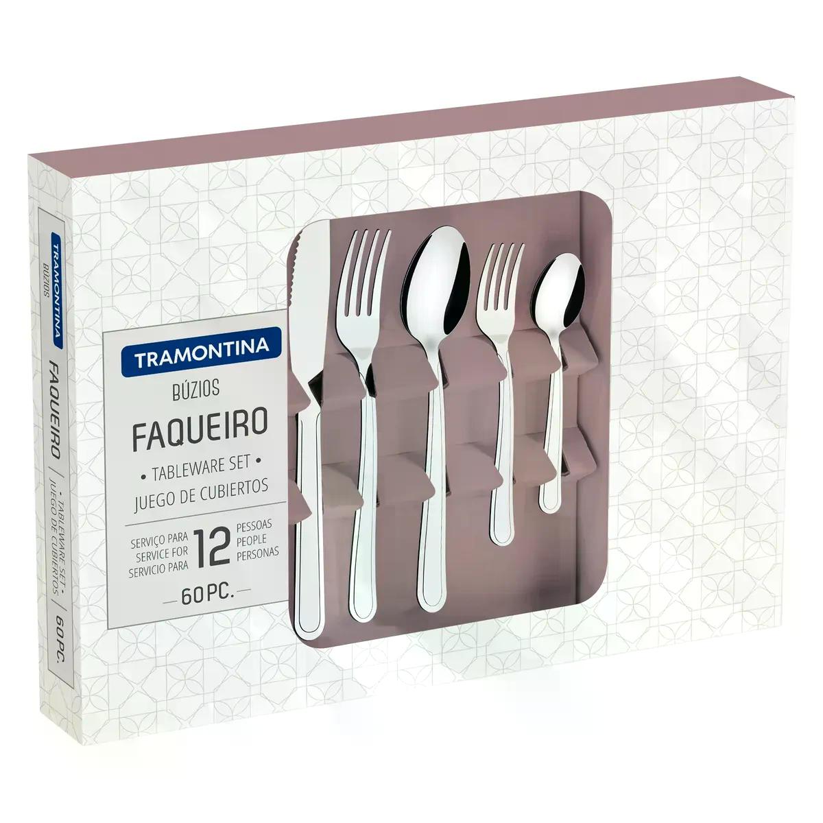 Faqueiro Tramontina Búzios Aço Inox com Facas para Churrasco 60 Peças
