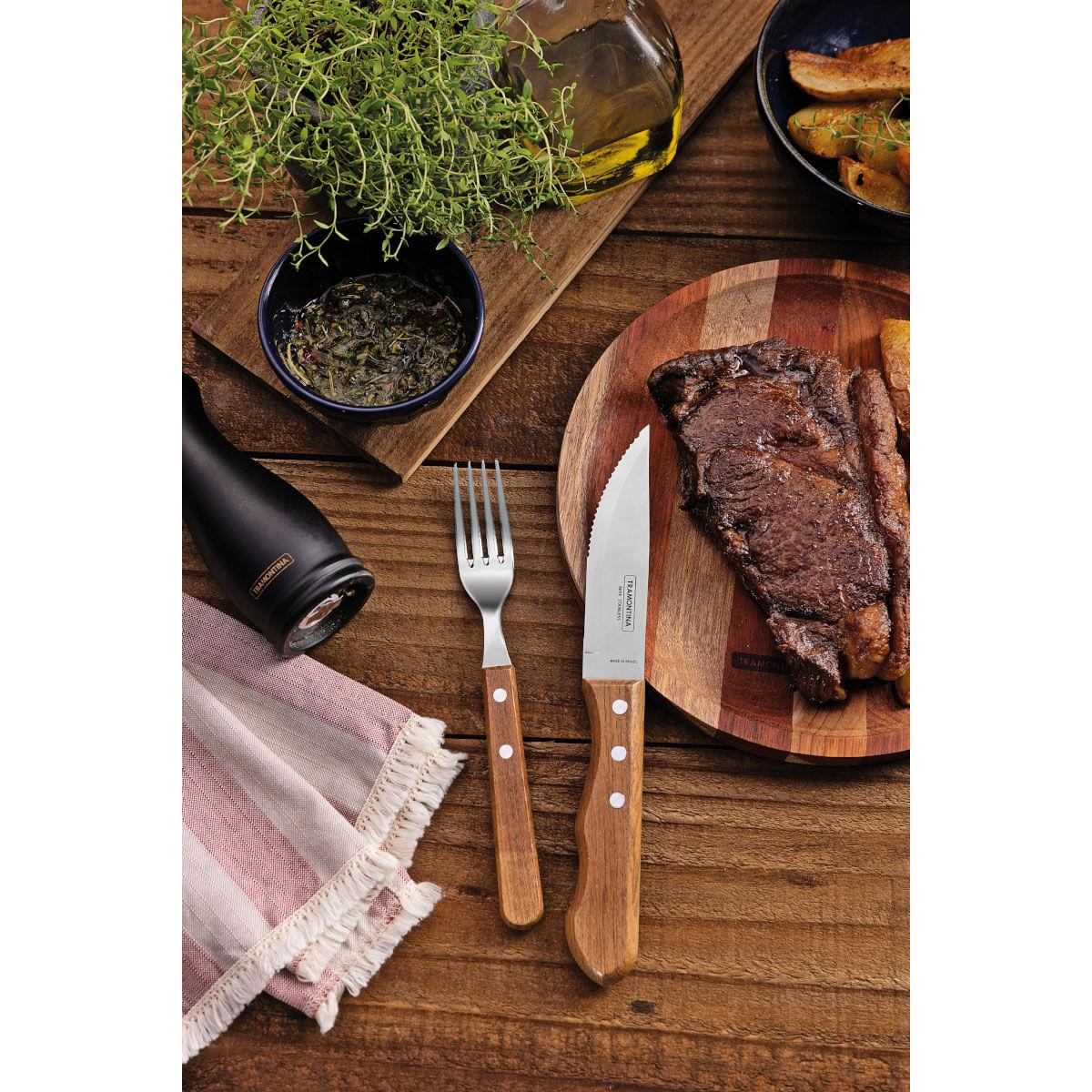 Jogo de Talheres para Churrasco em Aço Inox e Madeira 12 Peças Tramontina