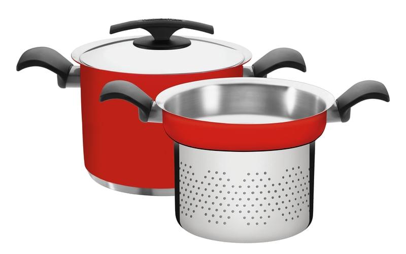 Jogo Cozi-pasta Inox 2 peças Vermelho Duo Color Tramontina 65380406