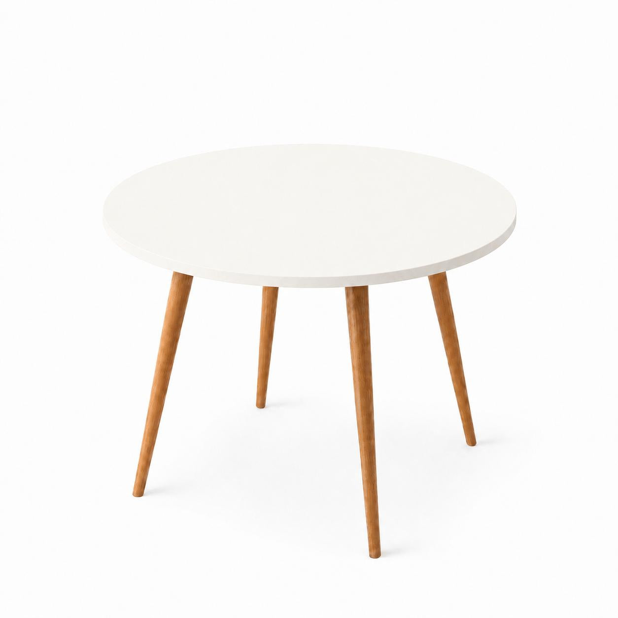 Mesa Jantar Sofia Redonda 80cm Branco Plus 18mm Pés de Madeira Natural Marin