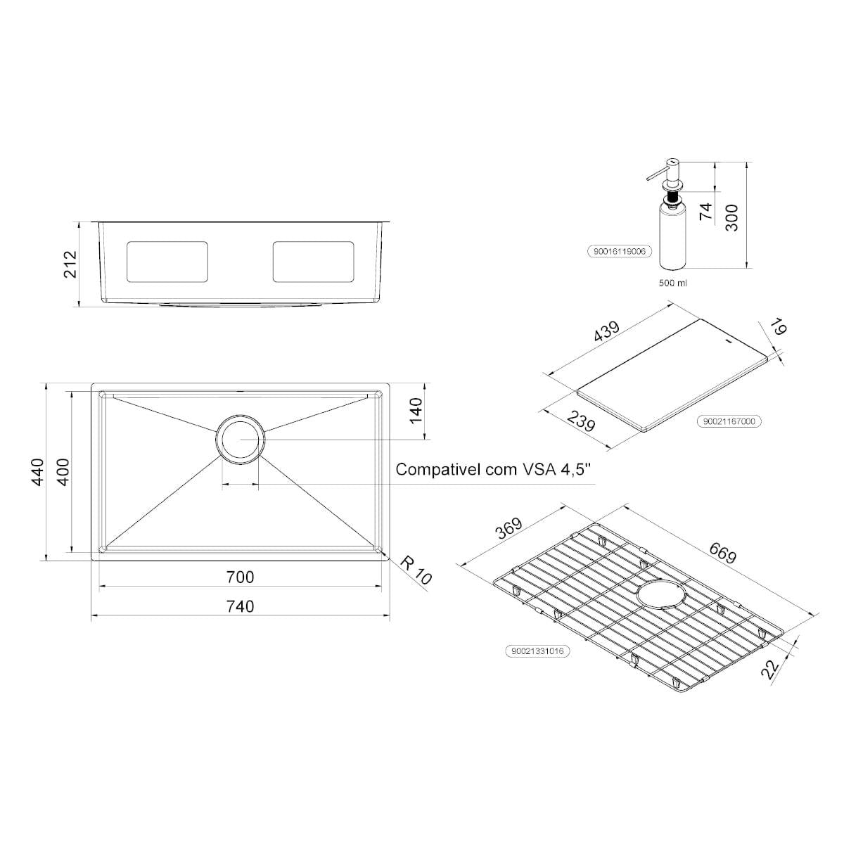 Cuba de Embutir/Sobrepor Bistrô Docol 70x40x20 cm Aço Inox Escovado com Acessórios