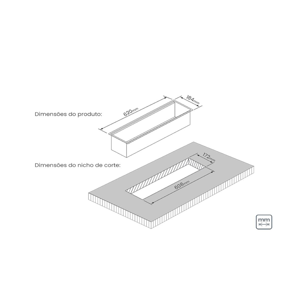 Canal Organizador em Aço Inox Tramontina para Sobrepor com Acabamento Scotch Brite 60x18 cm