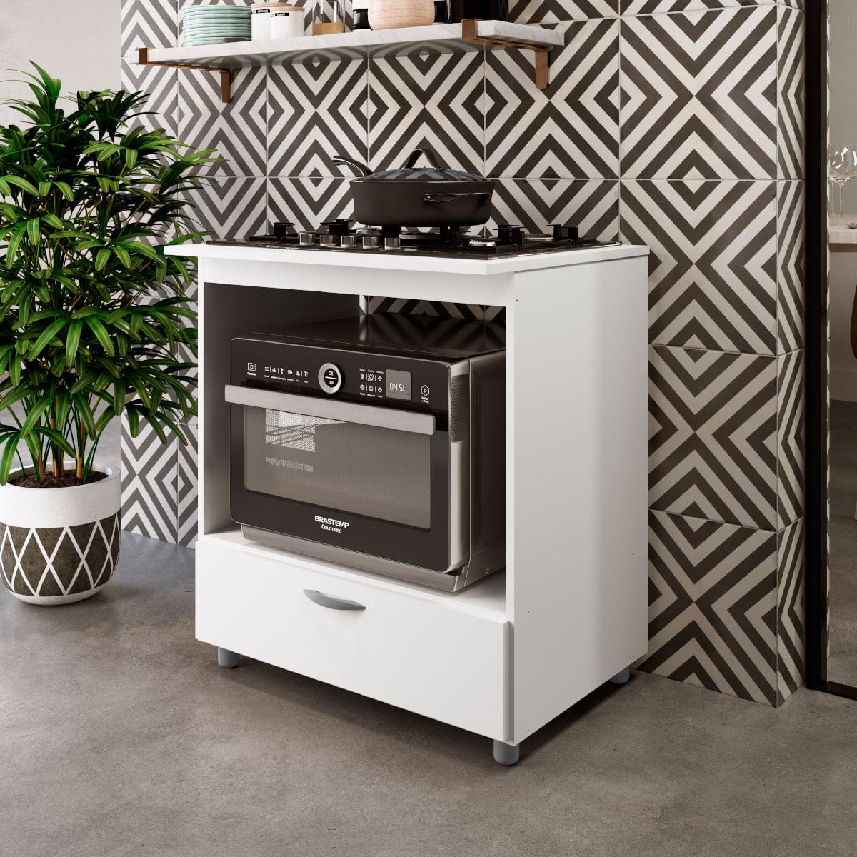 Balcão Forno e Cooktop 5 Bocas com 1 Gaveta em MDP Branco Completa Móveis