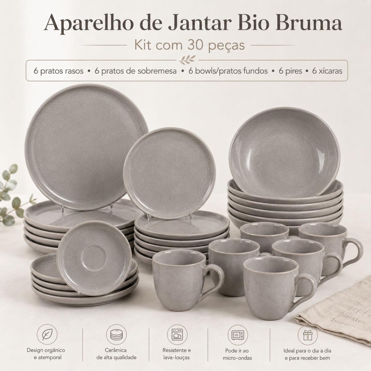 Aparelho de Jantar Porto Brasil Cerâmica 30 Peças Bio Bruma