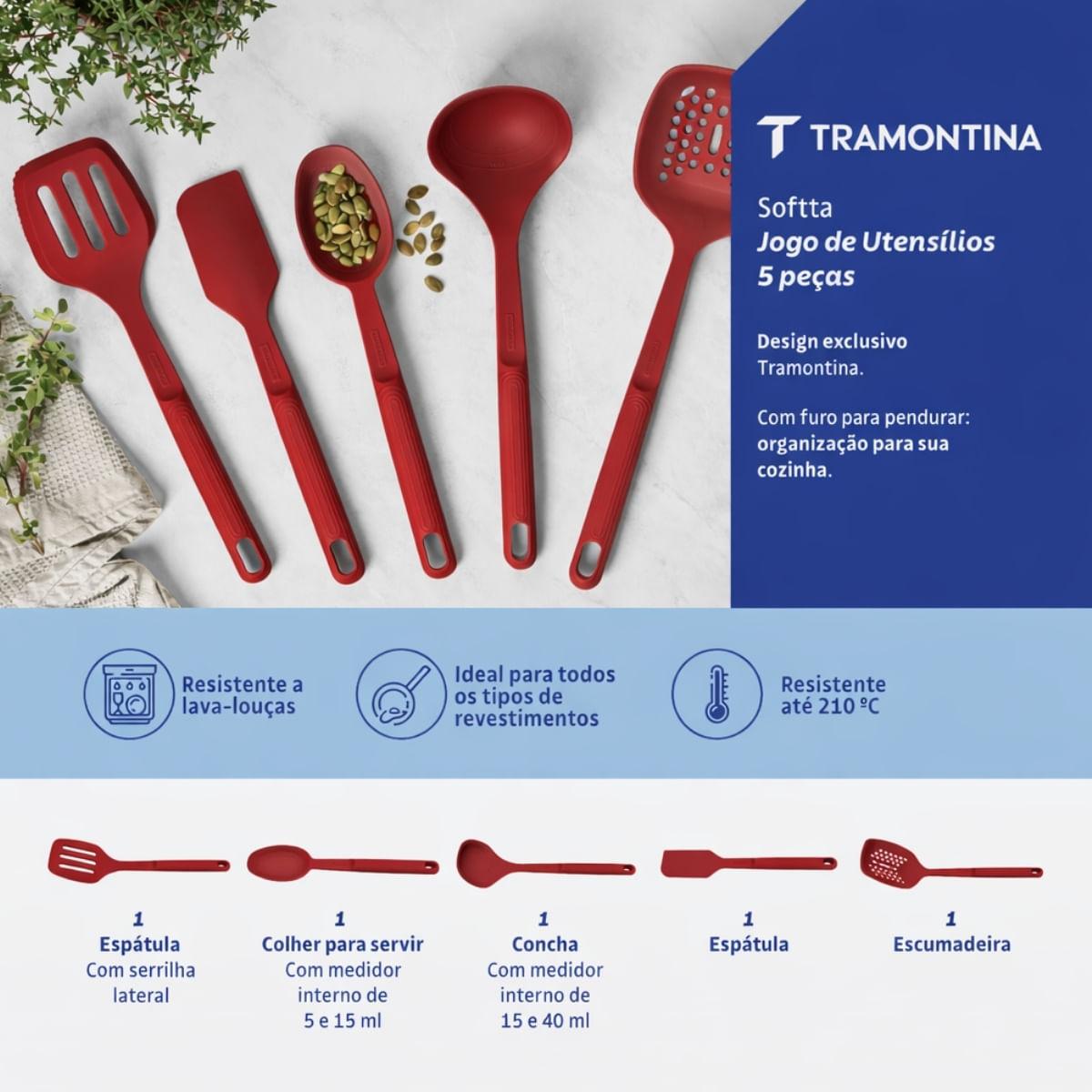 Jogo de Utensílios 6 Peças Tramontina Softta em Silicone Vermelho