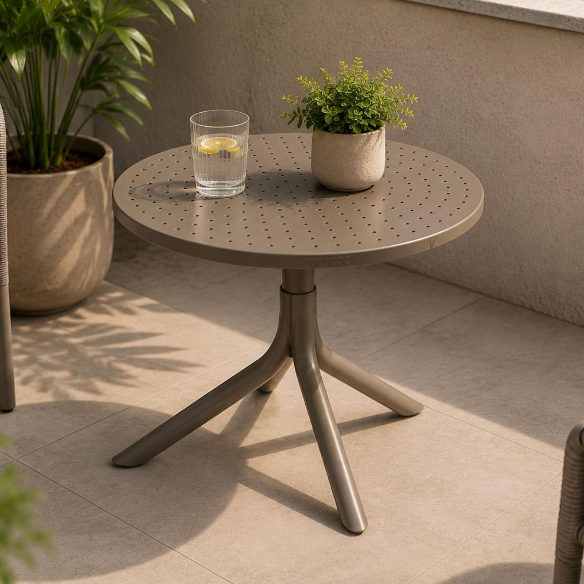 Mesa Redonda de Apoio Livy Aurah 60x43cm Taupe Polipropileno Plaxmetal