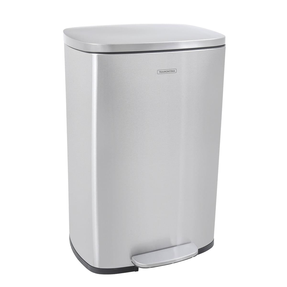 Lixeira Inox com Pedal Tramontina Tipo D New com Acabamento Scotch Brite e Balde Interno Removível 50 L