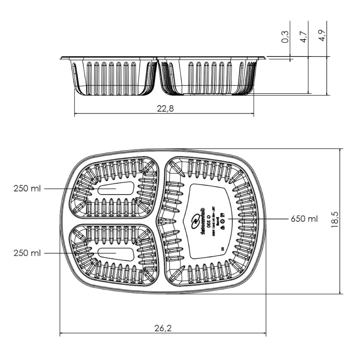 Embalagem 3 Divisórias Microondas G330 100un Preta Galvanotek