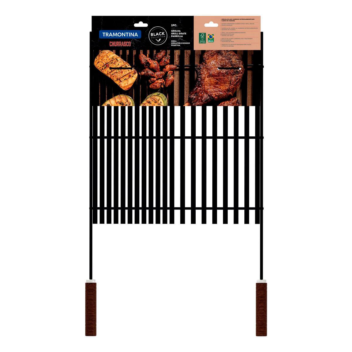 Grelha Tramontina Churrasco Black em Aço Carbono Nitrocarbonetado com Cabos de Madeira